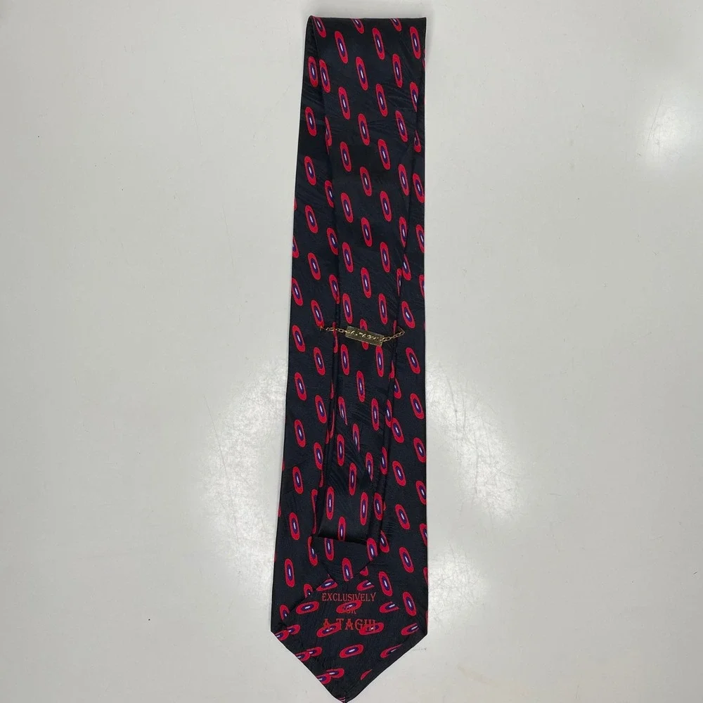 A Taghi Mens Silk Tie Geometric Oval Pattern Black Red Blue Hand‎ Made in Italy
